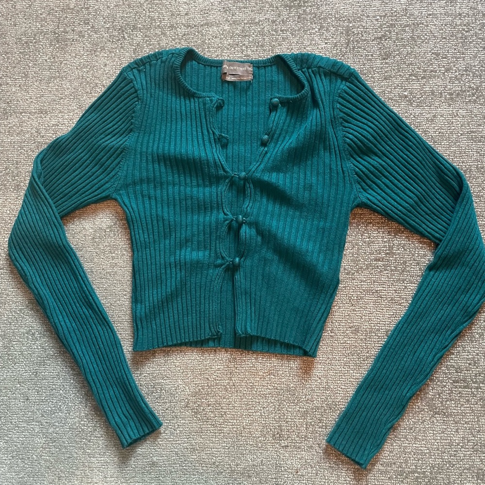 Urban Outfitters teal/blue green long sleeve / button up cropped shirt size S